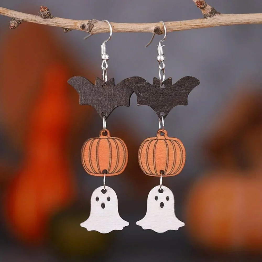 Women's Bat Pumpkin Ghost Halloween Black Bat Dangle Earrings Boo Cute Pumpkin